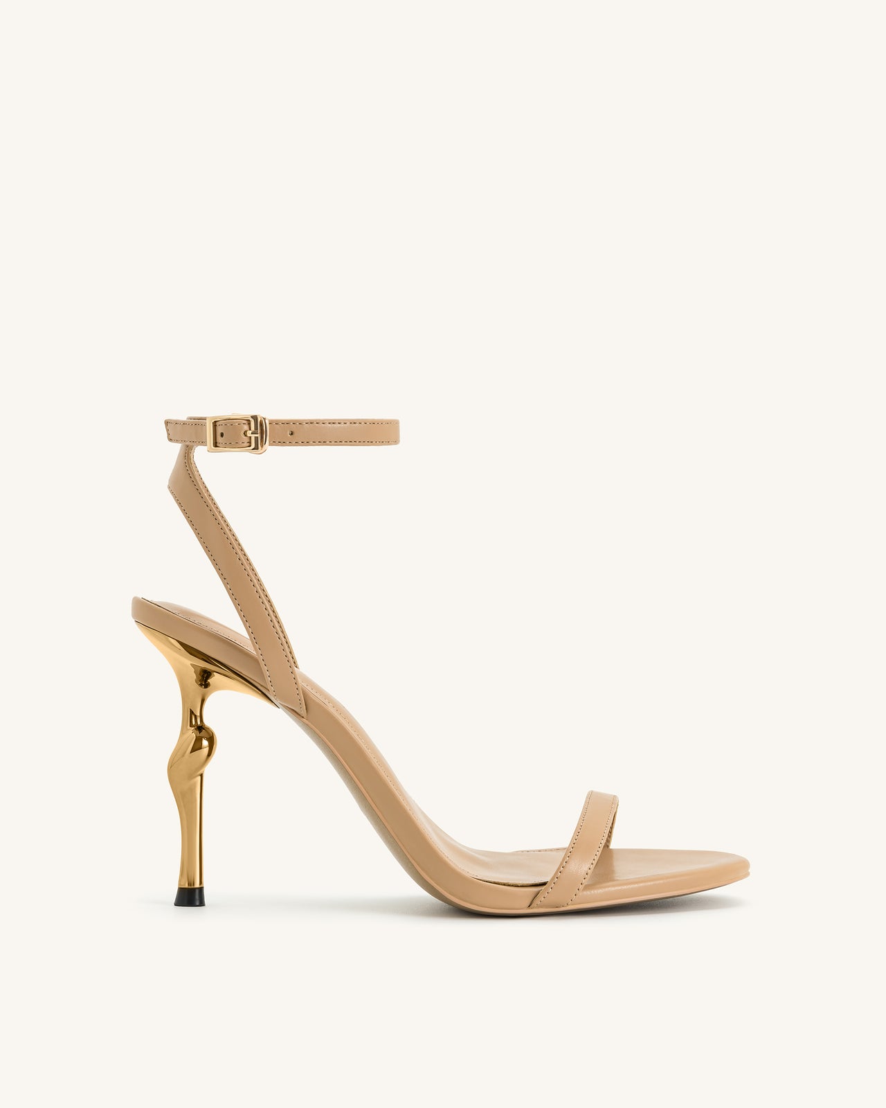 Alivia Gold Metal Heel Sandals - Khaki