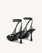 Serenity Open Toe Mesh Slingback Sandals - Black