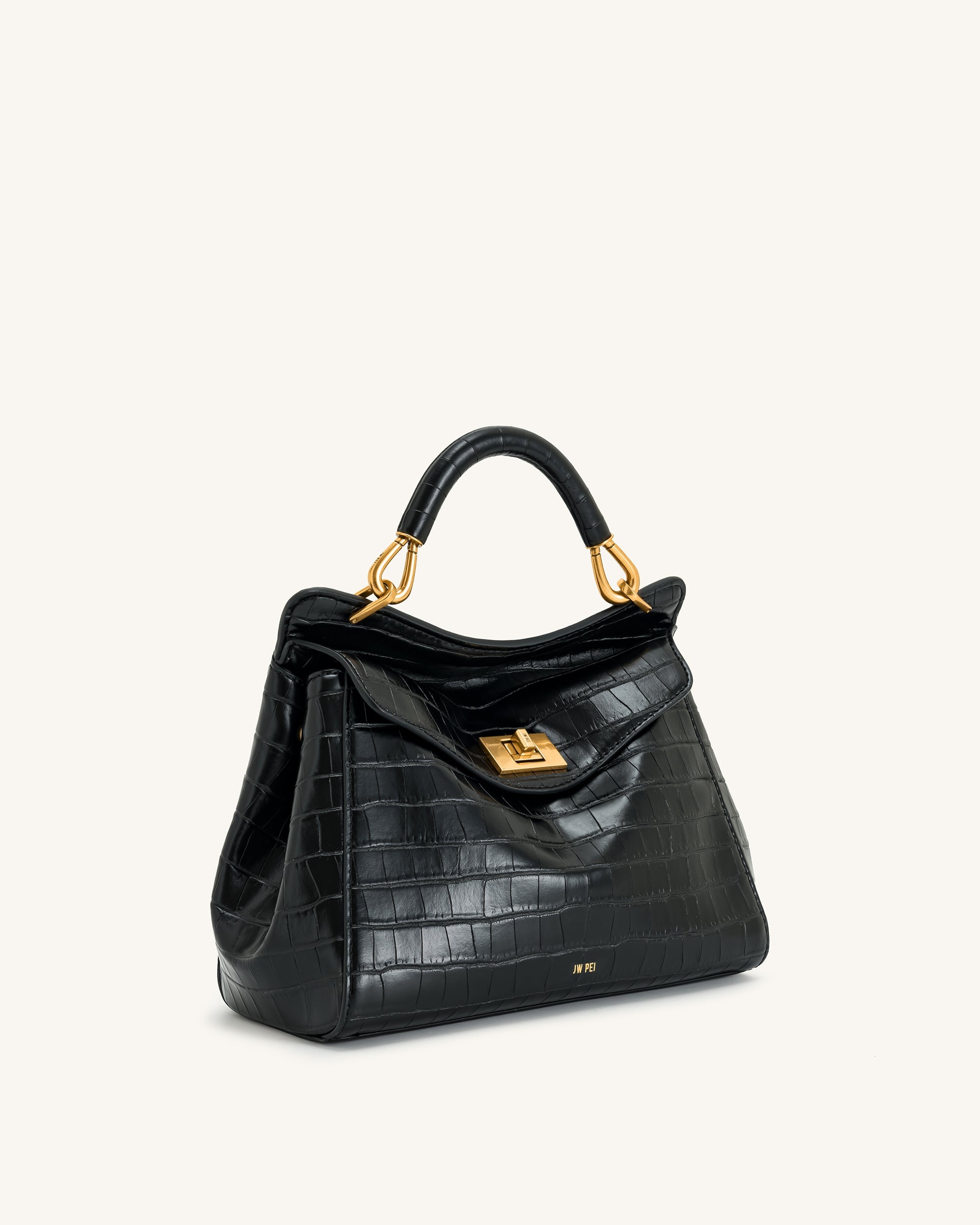 Lucia Classic Top Handbag - Black Croc - Jw Pei Brazil