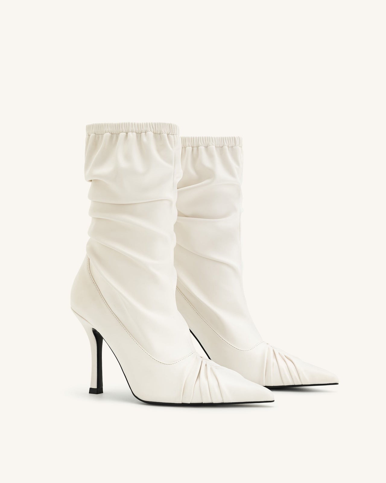 Joanne Paneled Detailing leather Ankle Boots - White