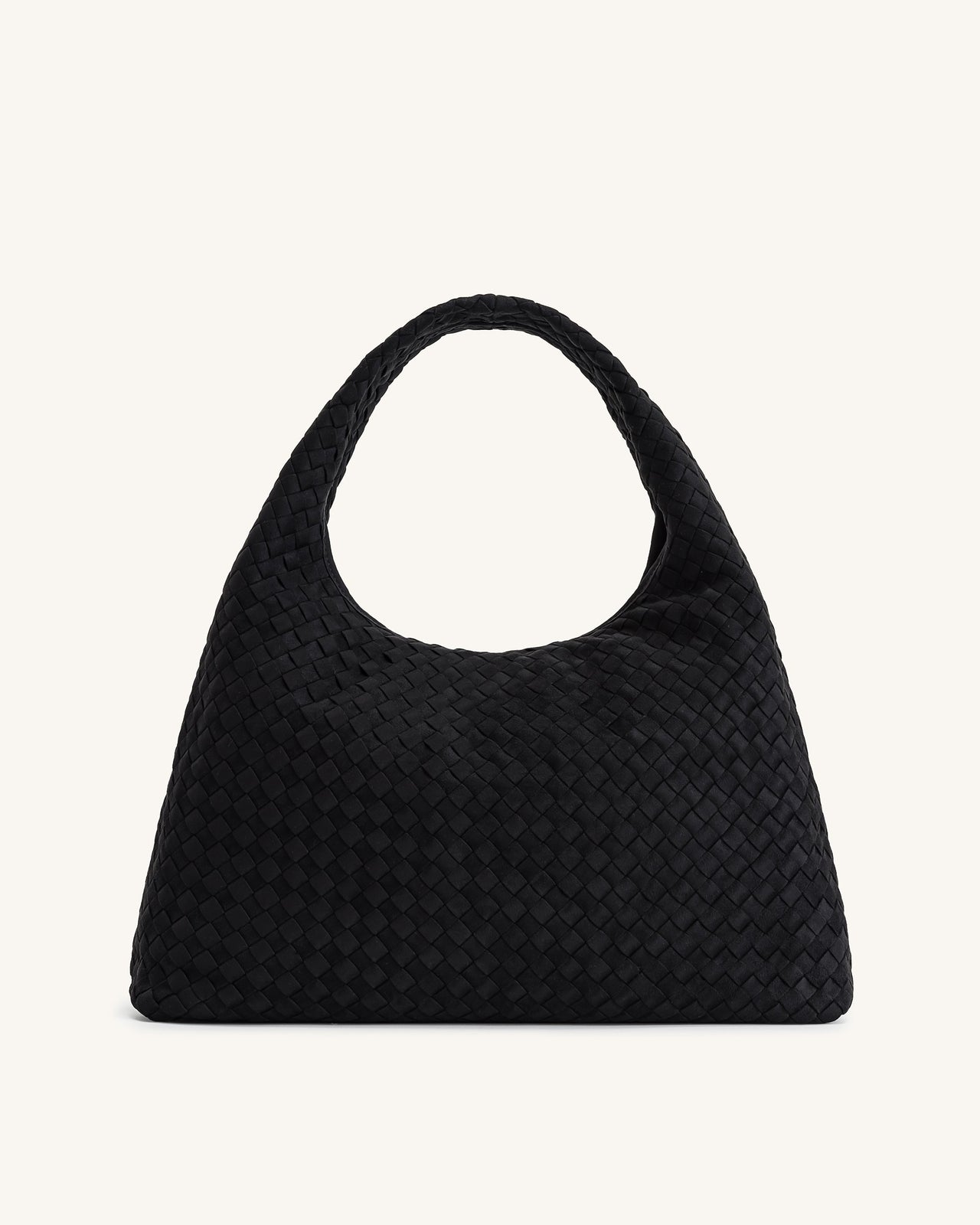 Iaura Faux Suede Woven Shoulder Bag - Black