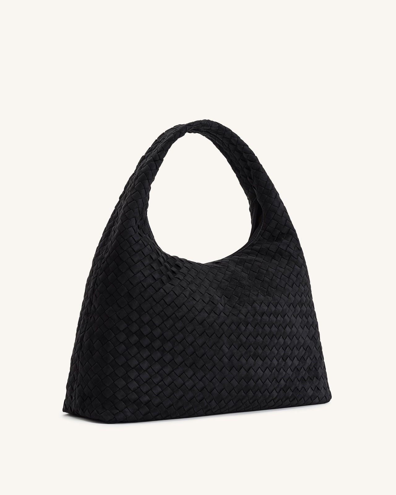 Iaura Faux Suede Woven Shoulder Bag - Black