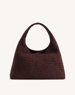 Iaura Faux Suede Woven Shoulder Bag - Dark Brown