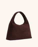 Iaura Faux Suede Woven Shoulder Bag - Dark Brown