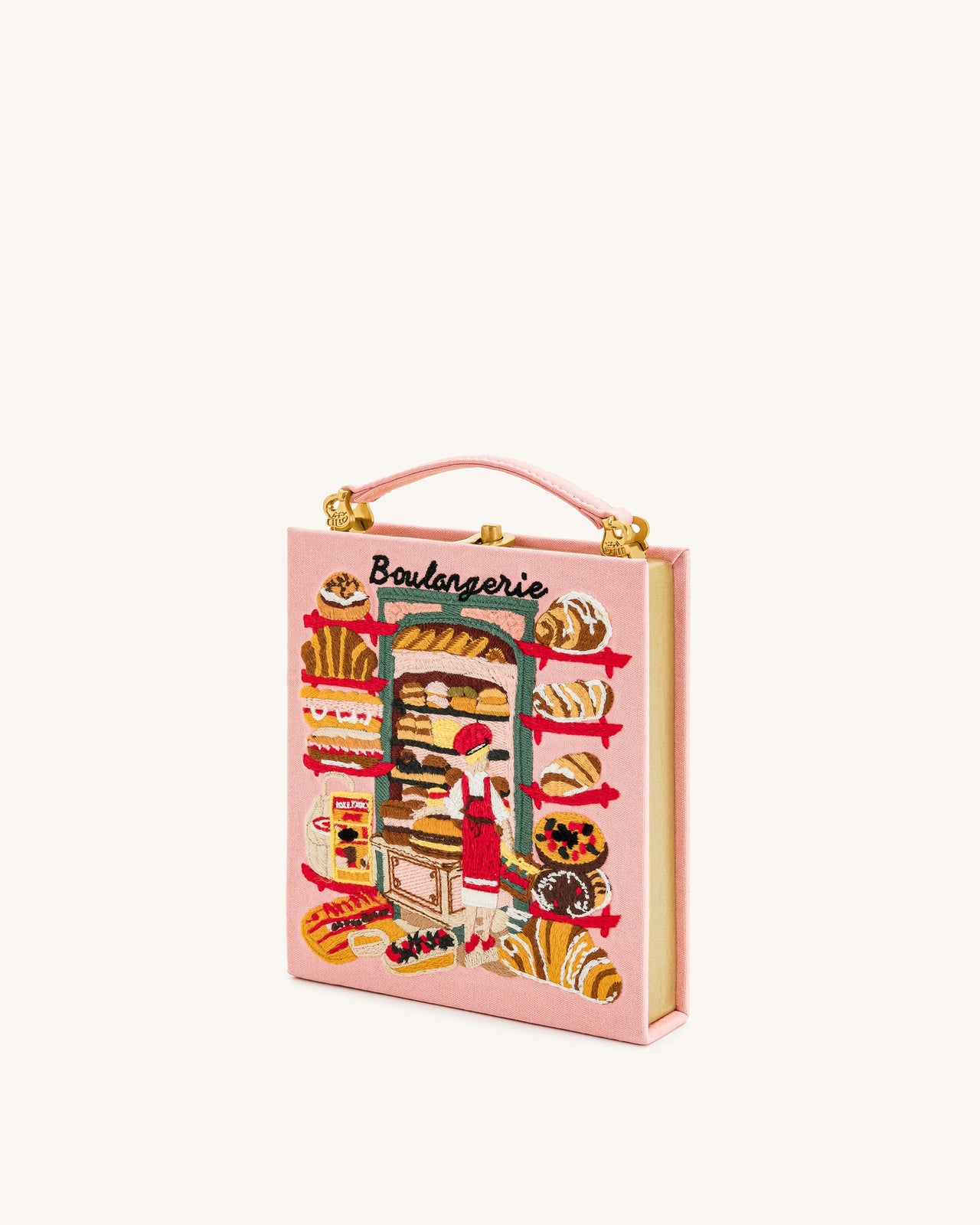 Taya-Bakery Embroidered Pattern Book Shape Clutch Bag - Pink