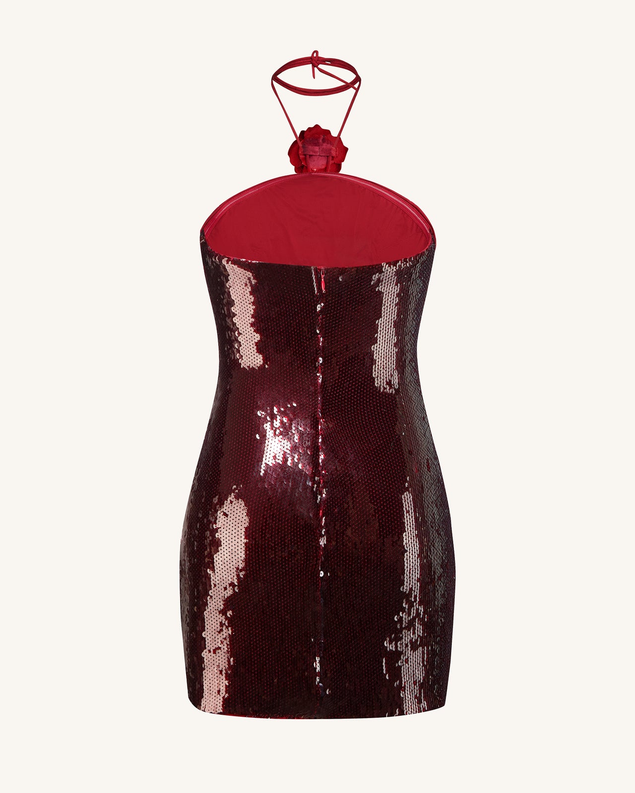 Burgundy Sequinned Halter Mini Dress - Burgundy