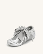 Rosie Metallic Bow Tie Low Top Sneakers - Silver