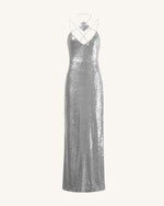 Heisey Silver Sequinned Rosette Maxi Dress-Silver