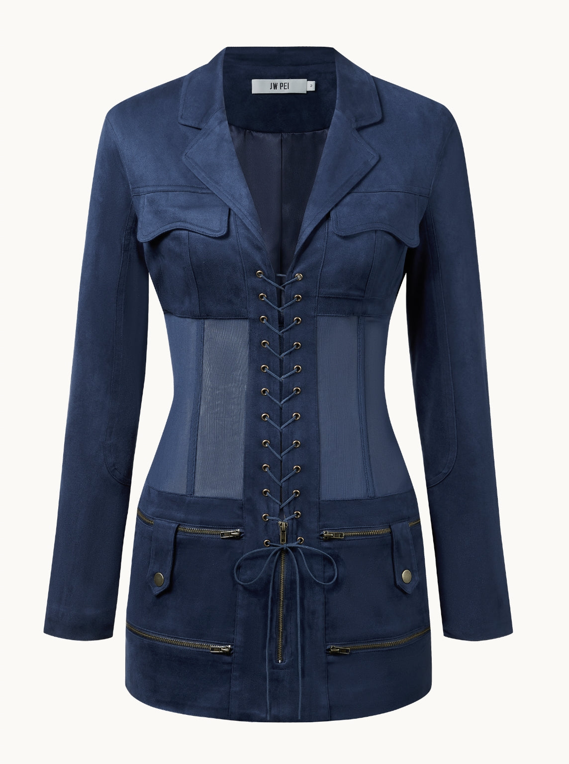 Faux Suede Corset Jacket Mini Dress - Dark Blue